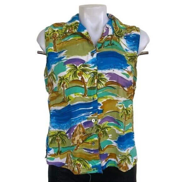 Notations Tops - Notations Petite Vintage Island Style Button Down Tank Top Shirt Size S/M